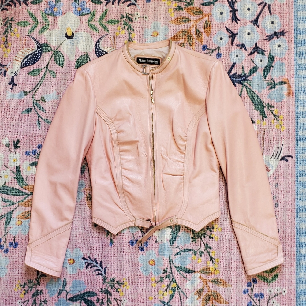 Marc Laurent Pink Feminine Genuine Leather Moto Jacket Small Medium
